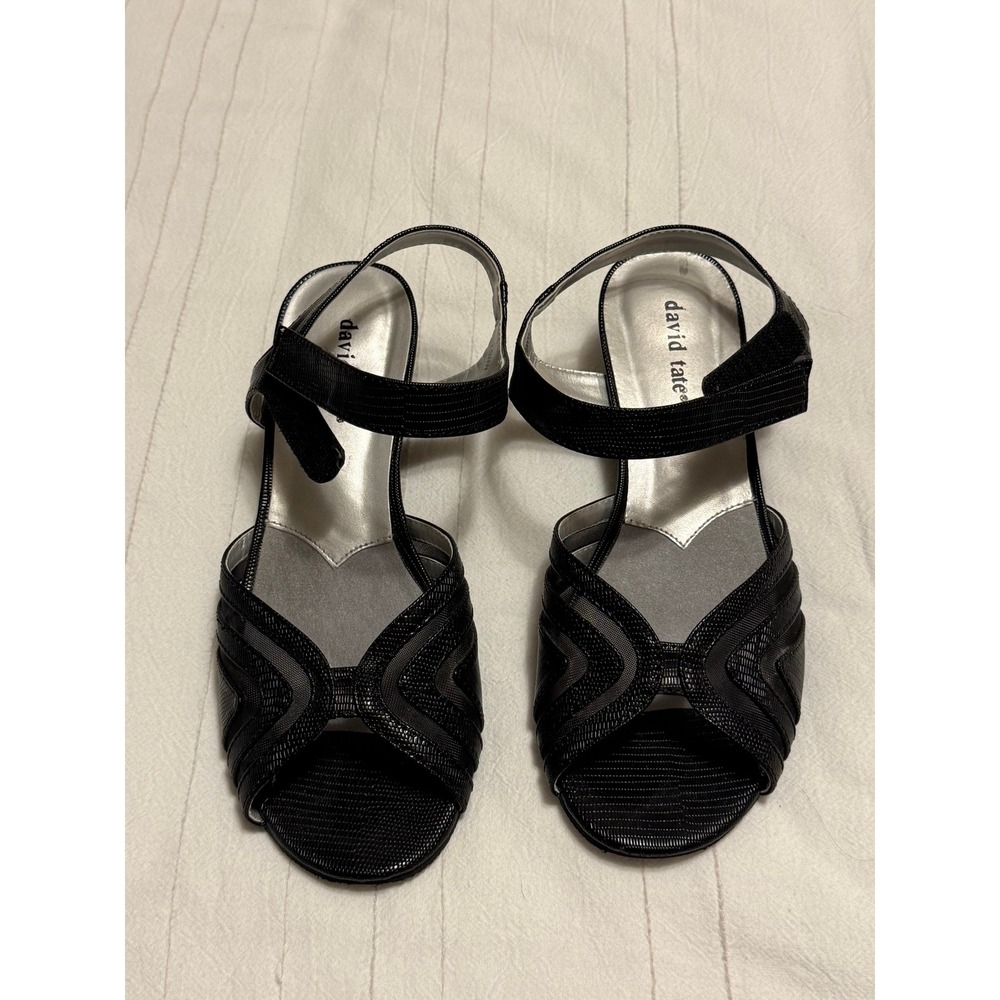 David Tate Black Strappy Sandals Women's 7.5 WW Wide Width Low Heel Dress